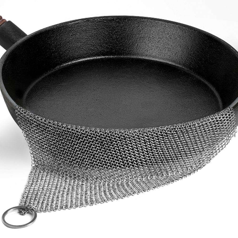 Cast Iron Scrubber with Handle, Chain Mail Scrubber Cast Iron Cleaner, 316  Chainmail Scrubber for Cast Iron Pans,Cast Iron Cleaning Cast Iron Pan  Scraper Tool for Dutch Oven, Carbon Steel, Frying Pan