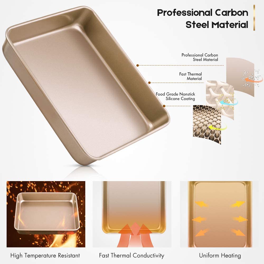 Nonstick Carbon Steel Bakeware Sheet Cookie Sheet Pan Baking Tray Square  Gold