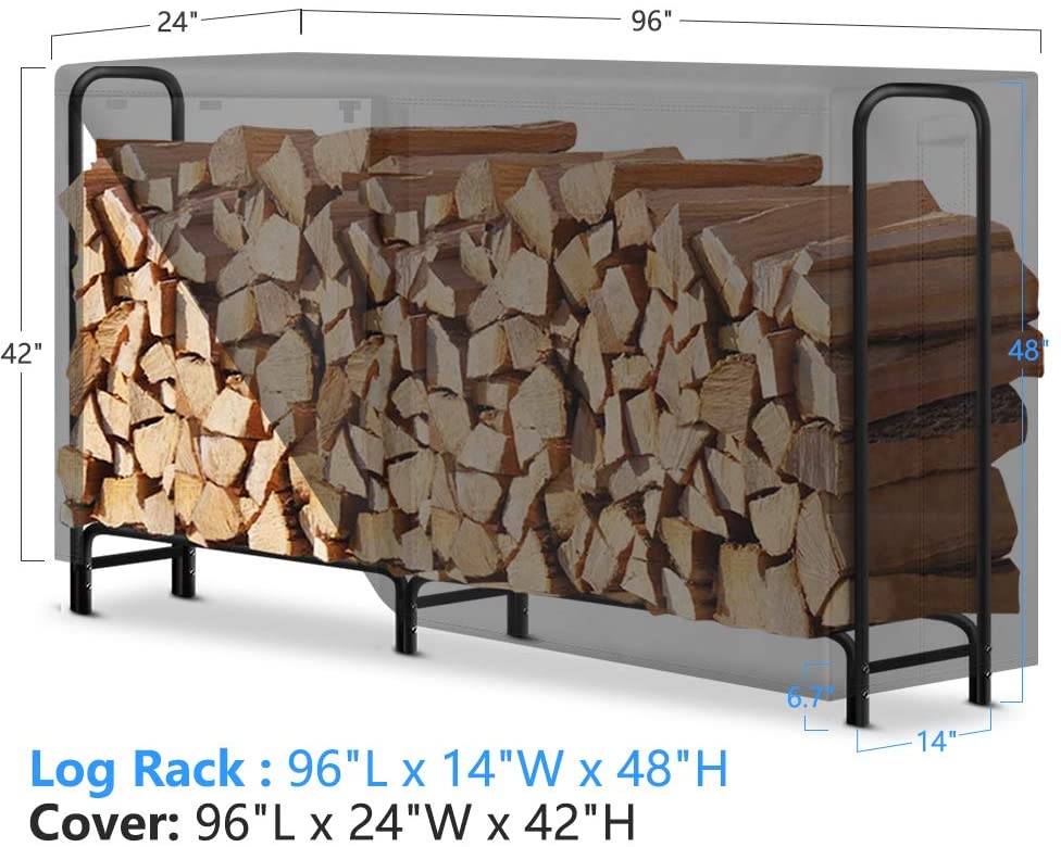 Amagabeli 8ft Firewood Rack with Waterproof Cover Combo Set Outdoor Log Holder for Fireplace Model Number BG280