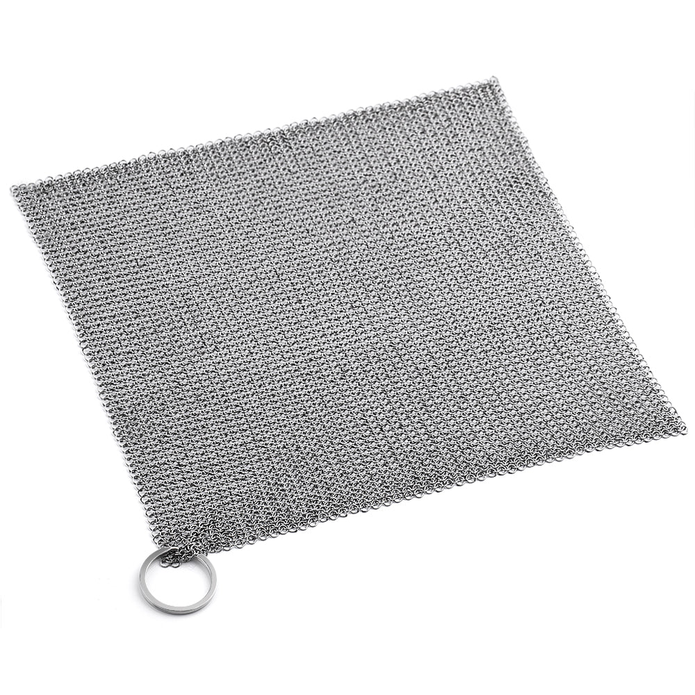 Cast Iron Chainmail Scrubber 316L Stainless Steel Rectangle Chain Mail  Cleaner with Insert Silicone for Cast Iron Dutch Oven, Skillet, Pot,  Griddle, BBQ Grills, Dishwasher Safe (Large) Black Large